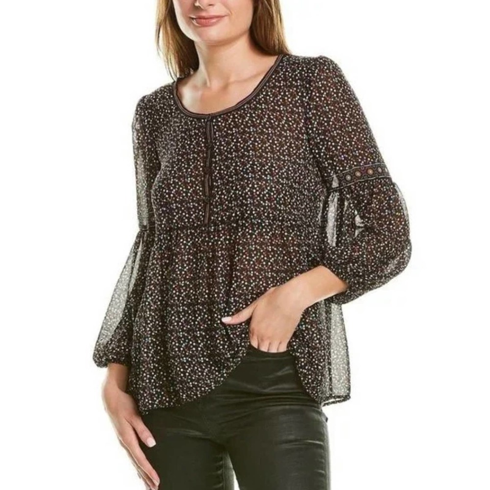 NWT Max Studio Cherry Print Bubble Sleeve Lightweight Semi Sheer Size Small $88